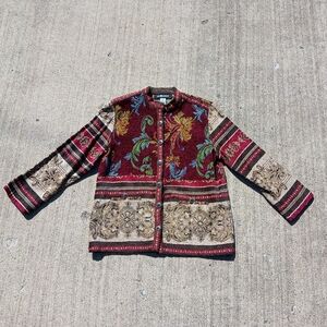 Sag Harbor Vintage Tapestry Floral Knit Jacket, Boho Artsy, Women's Size 12